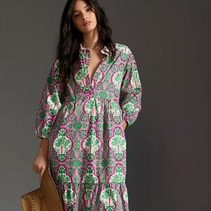 Anthropologie Bettina - Size XL - Pink & Green Palm Print
